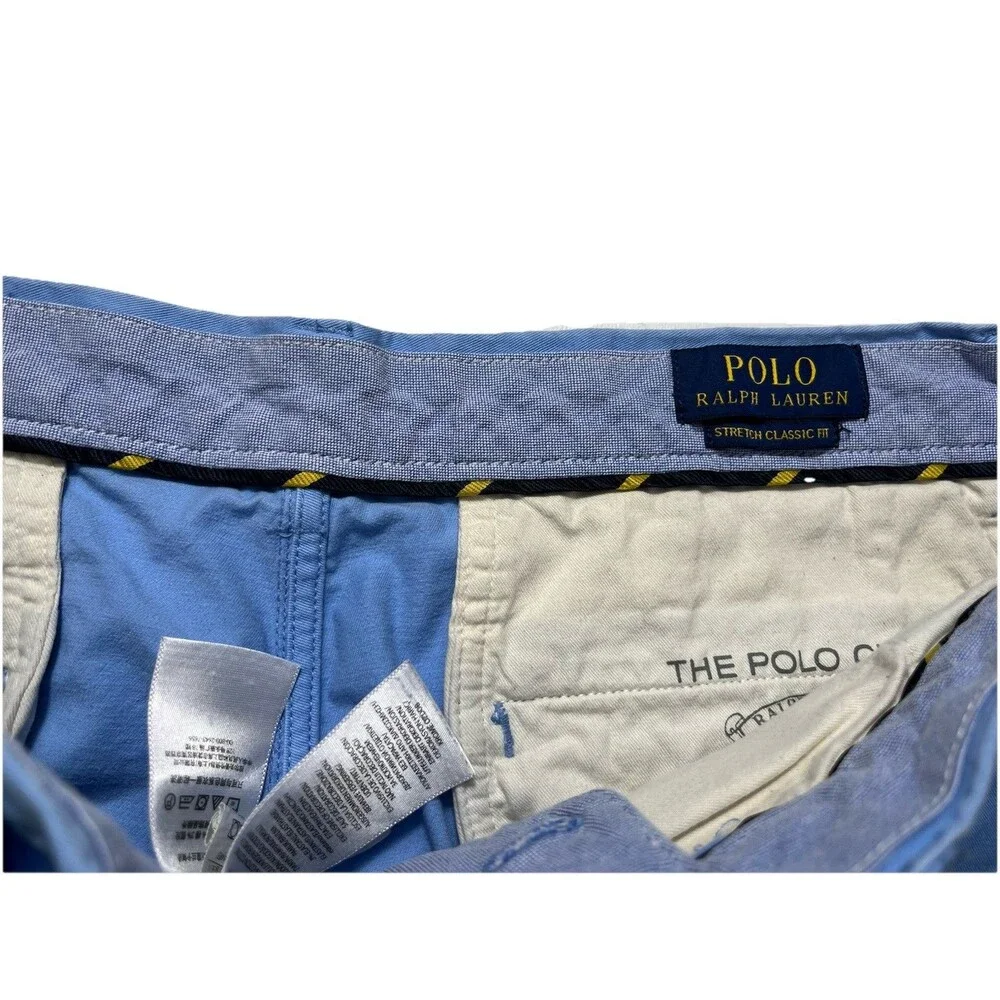 Polo Ralph Lauren Classic Fit Chino Shorts Men 35 Blue Stretch Flat Front Preppy